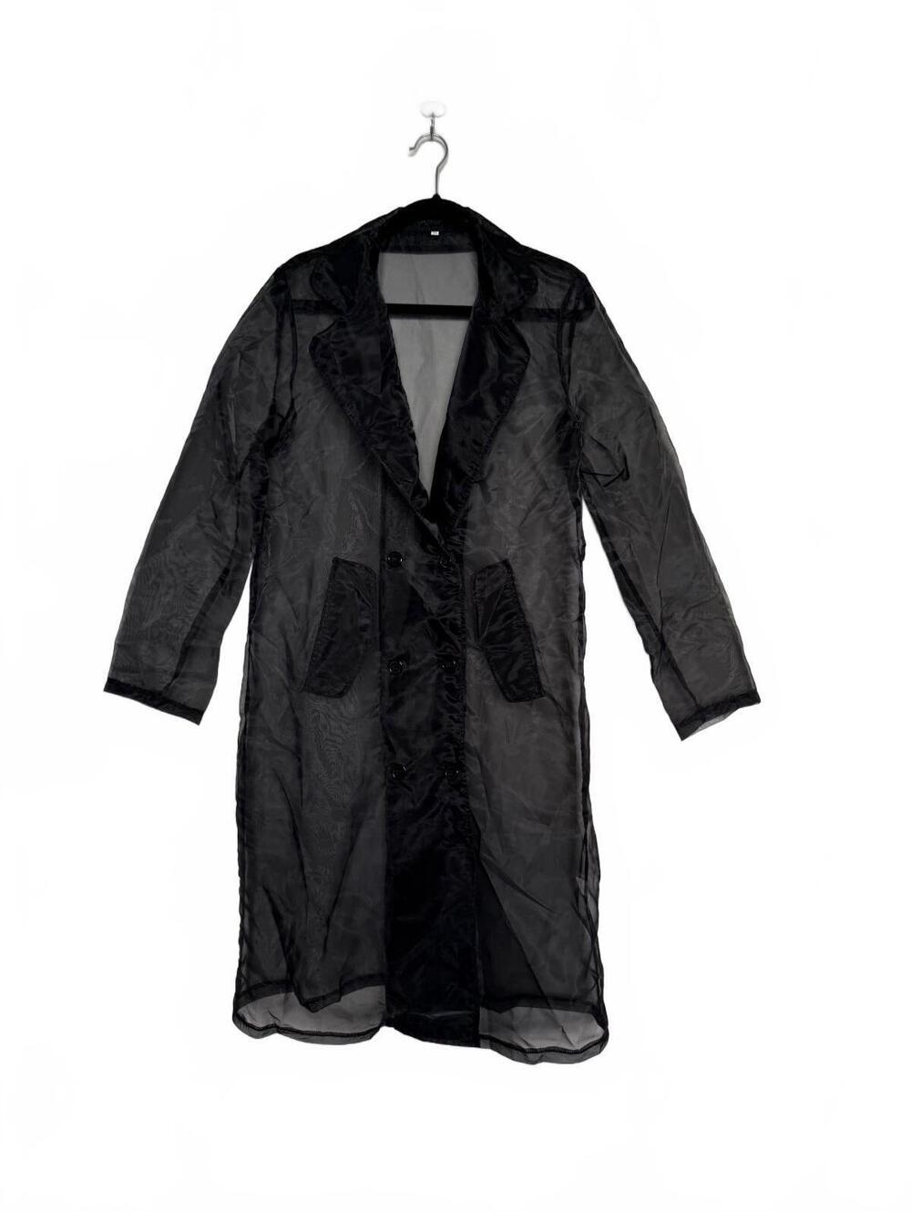 Sheer Black Longline Mesh Trench Coat